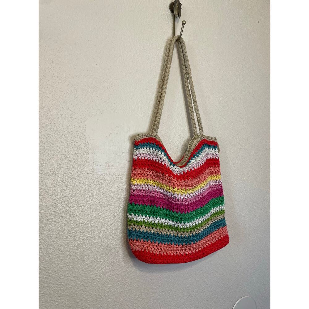 The Sak Boho Multicolor Striped Crochet Soft Crossbody Zip Closure Purse Handbag - Picture 3 of 15